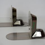 Pair of stainless steel and glass wall lamps