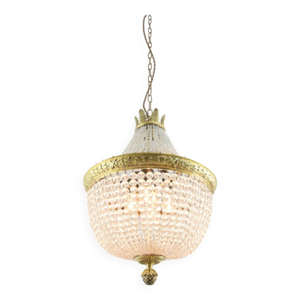 Lustre style Empire en cristal et laiton, France années 1940