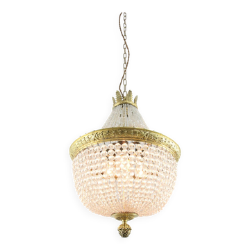French Empire Crystal and Brass Chandelier, 1940s