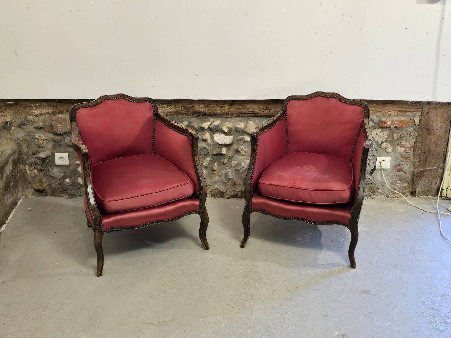 Pair of Louis XV style bergere chairs