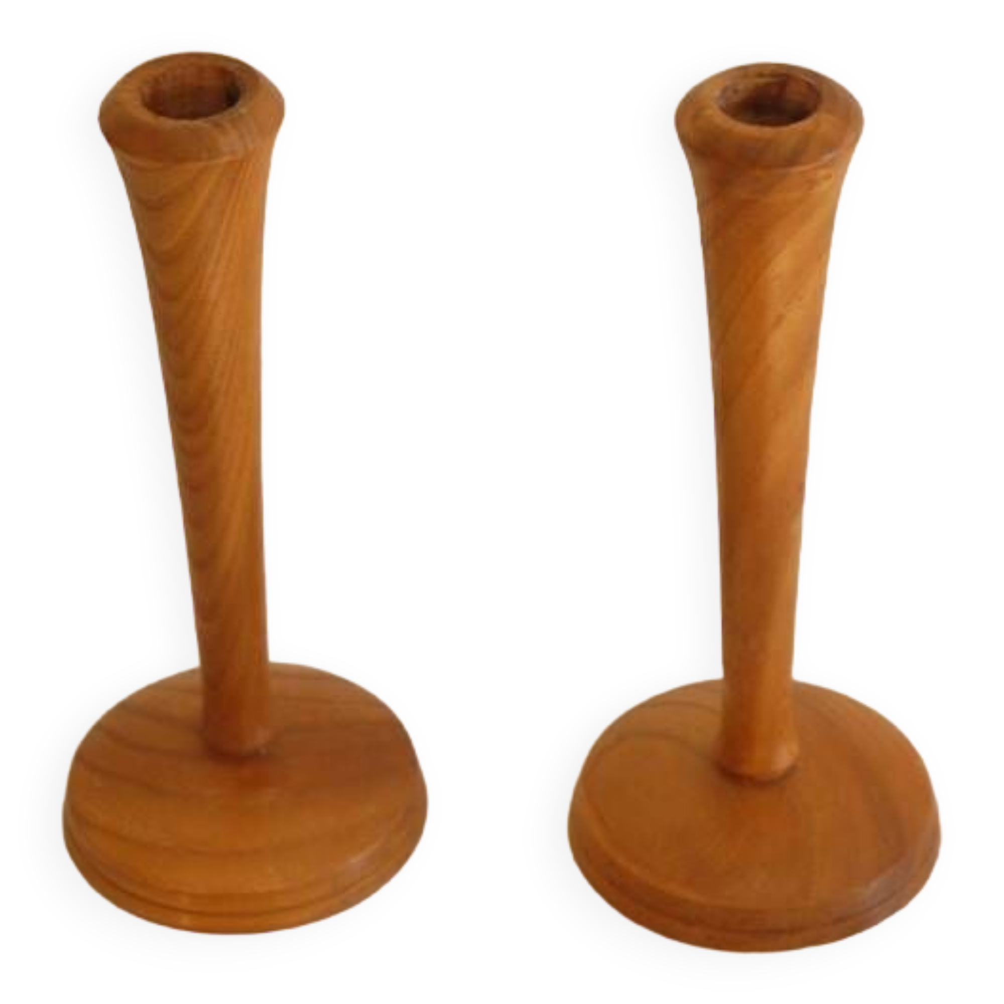 Pair of vintage Scandinavian teak candlesticks 1960
