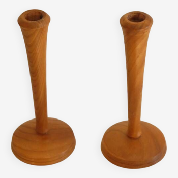 Pair of vintage Scandinavian teak candlesticks 1960