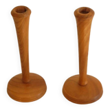 Pair of vintage Scandinavian teak candlesticks 1960