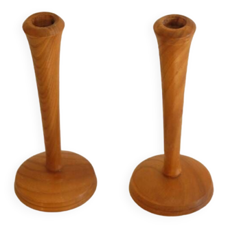 Pair of vintage Scandinavian teak candlesticks 1960