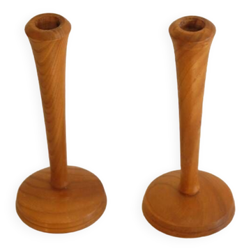 Paire de bougeoirs vintage scandinave en teck 1960