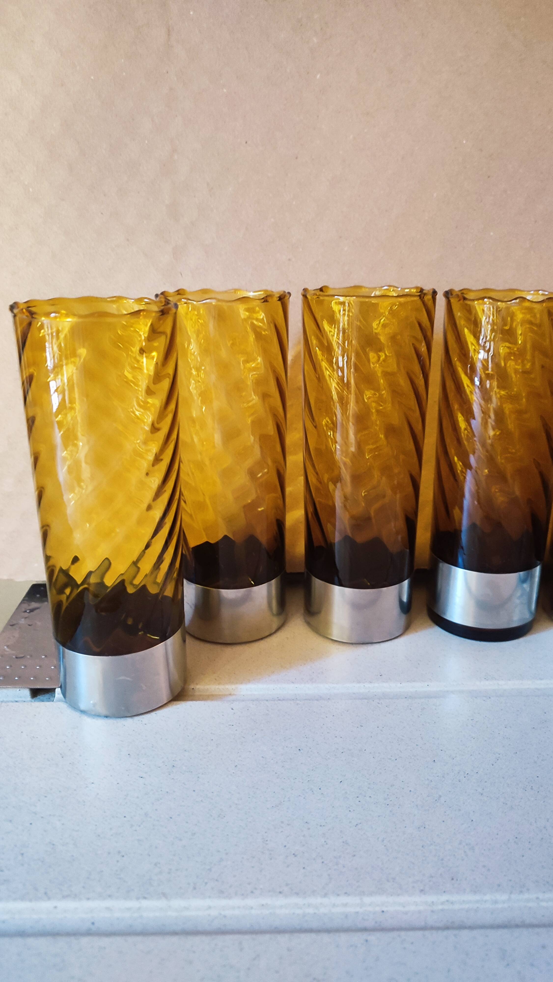 6 70's amber long drink glasses