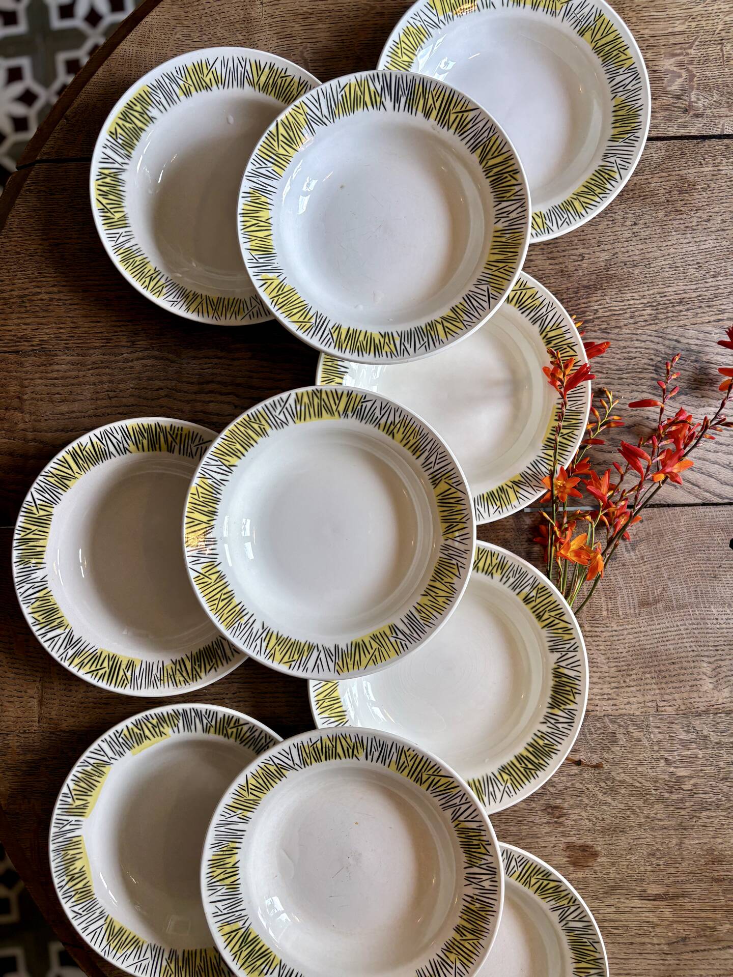 Set of 10 vintage deep plates, Monico models by Digoin/Sarregue.