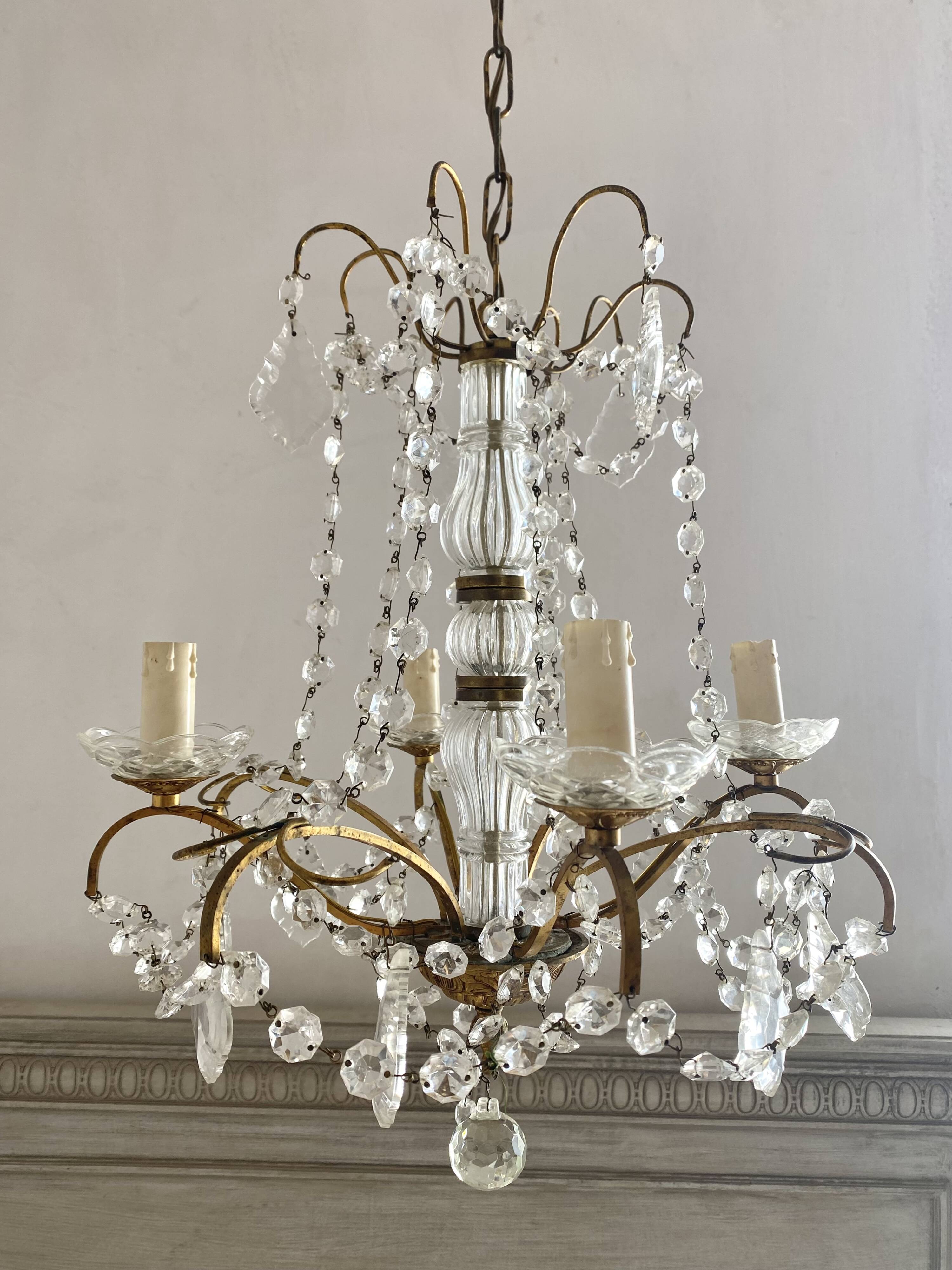 4-light chandelier with tassels, height 80cm
