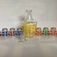 Liqueur service with multicoloured polka dot patterns.