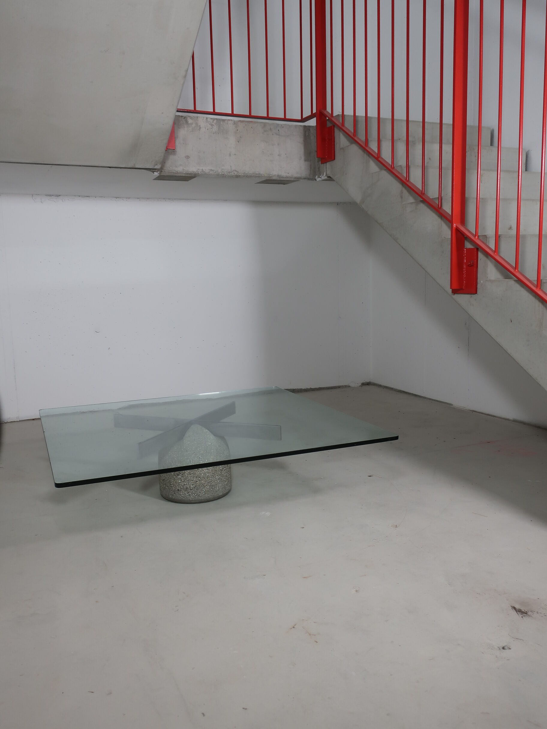 80s glass and bubbly concrete table