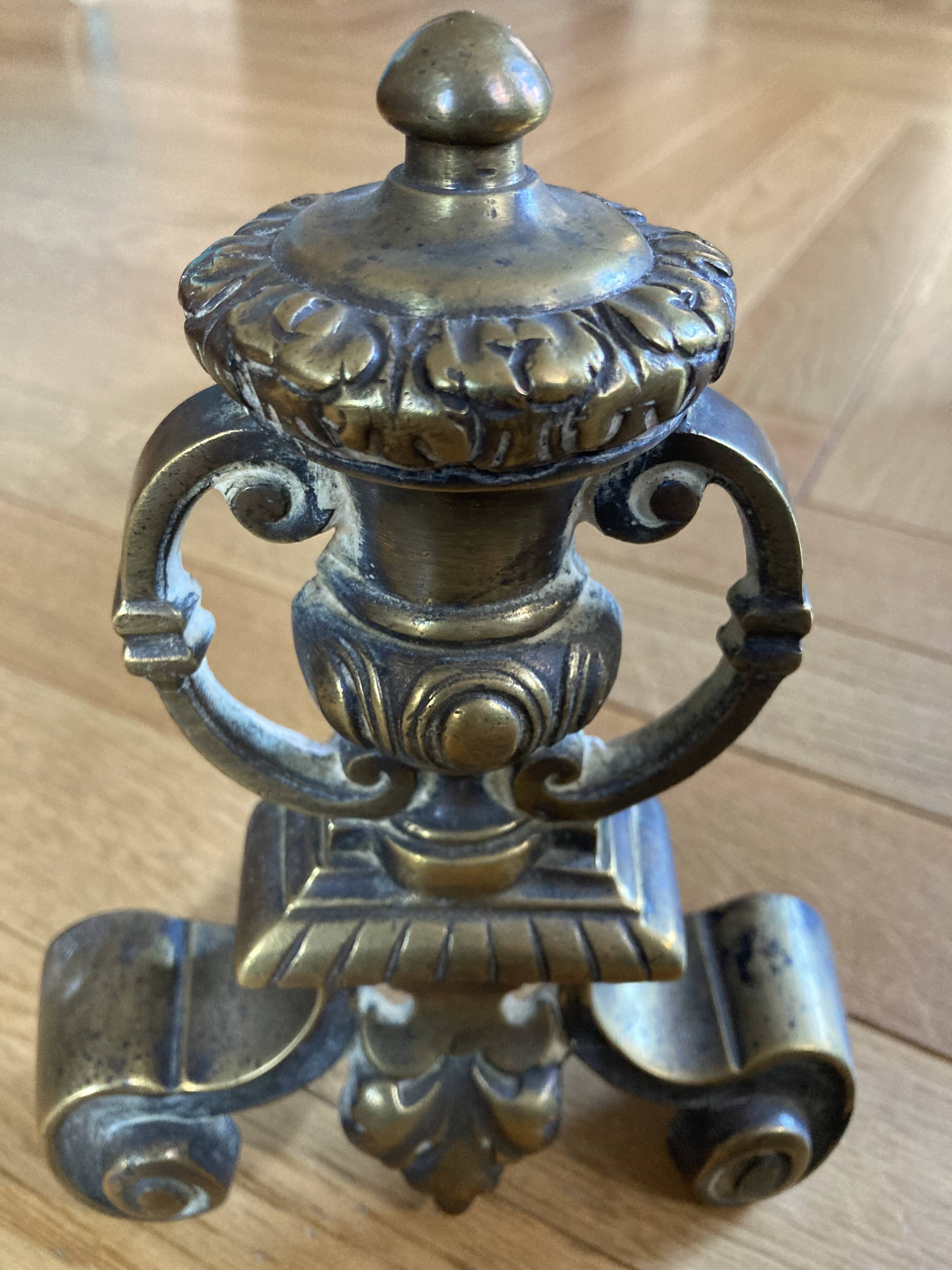 Antique bronze and cast iron chenets