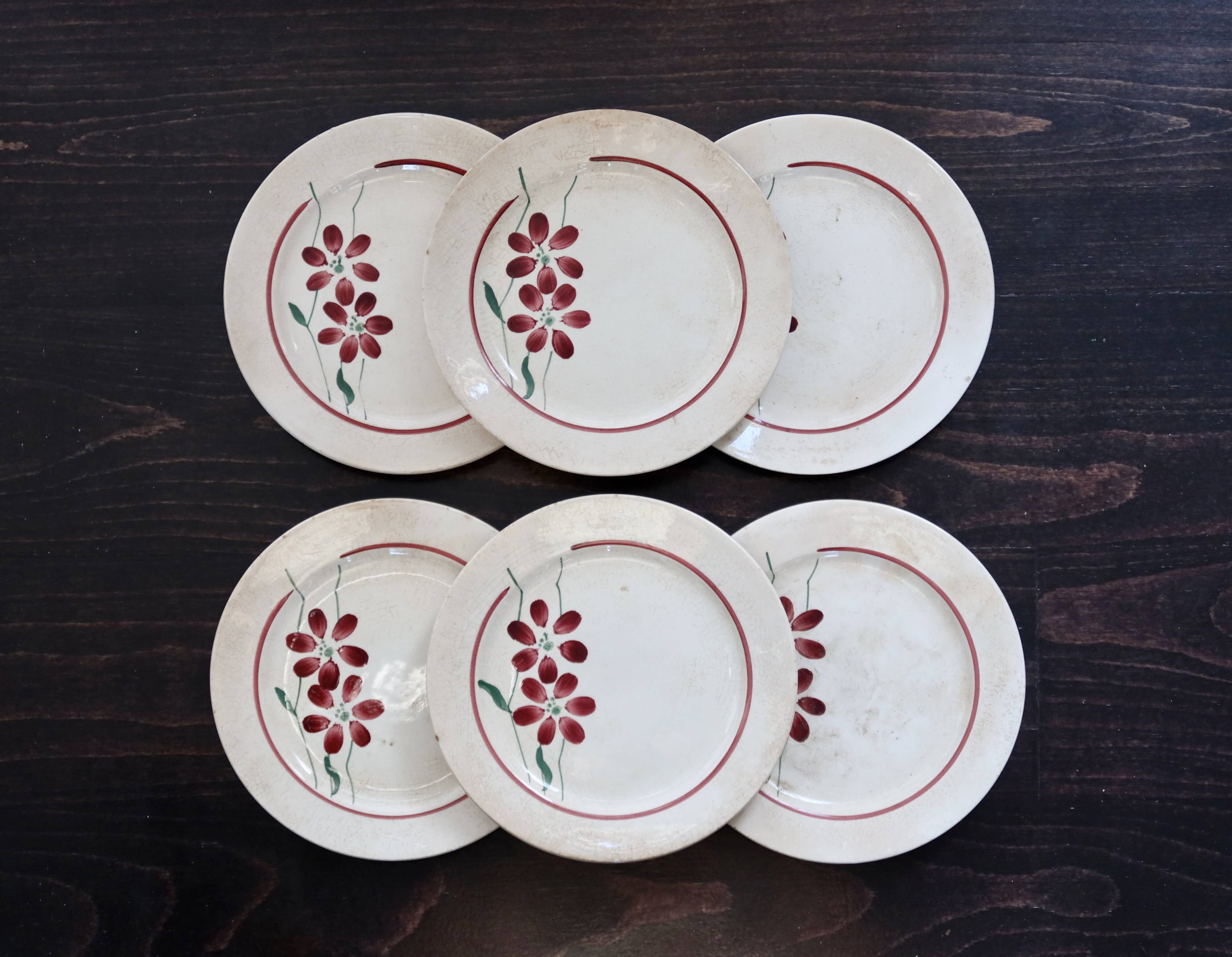6 vintage earthenware dessert plates - Floral design