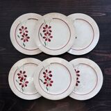 6 vintage earthenware dessert plates - Floral design