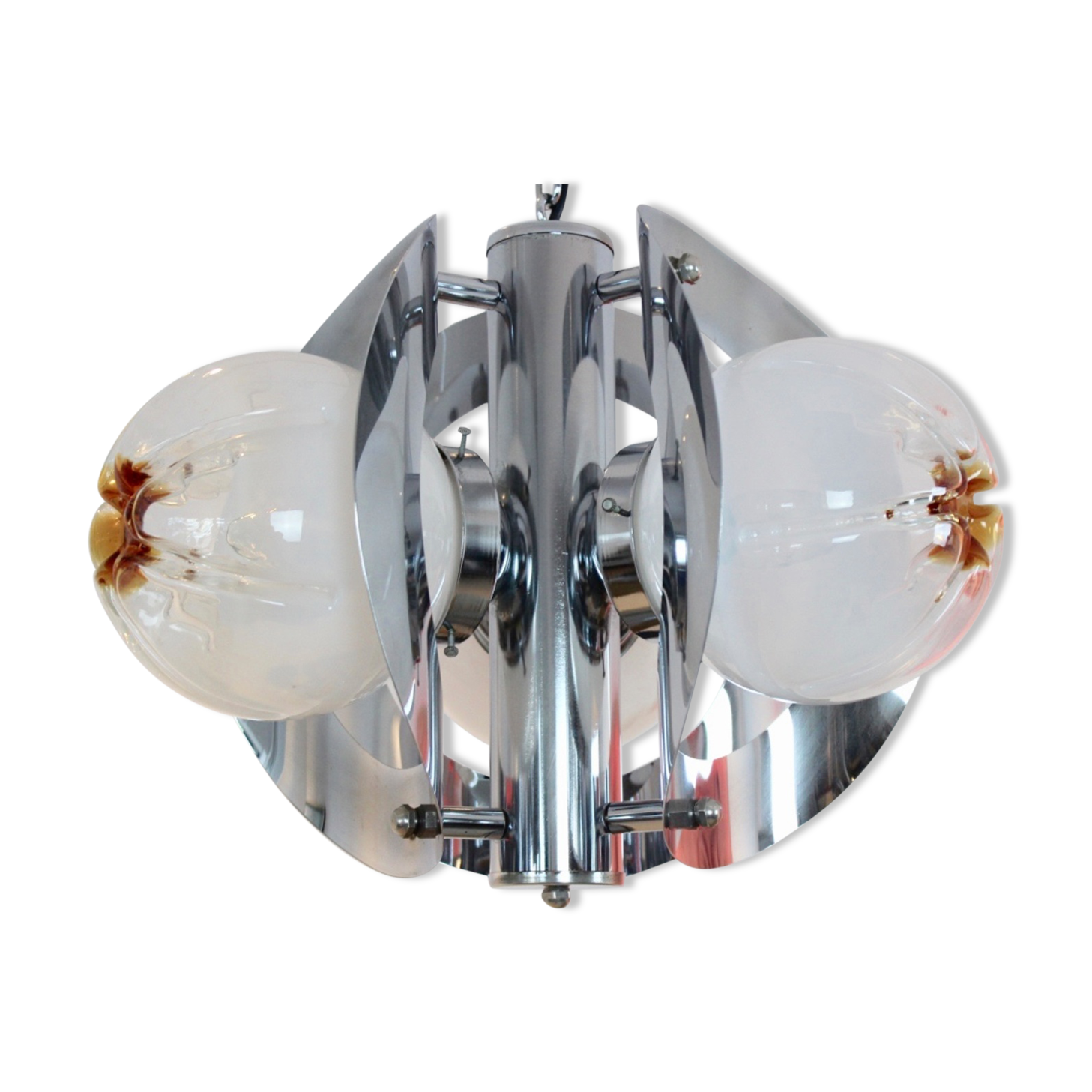 Geometric vintage chandelier in chrome and glass frosted by A.V. Mazzega