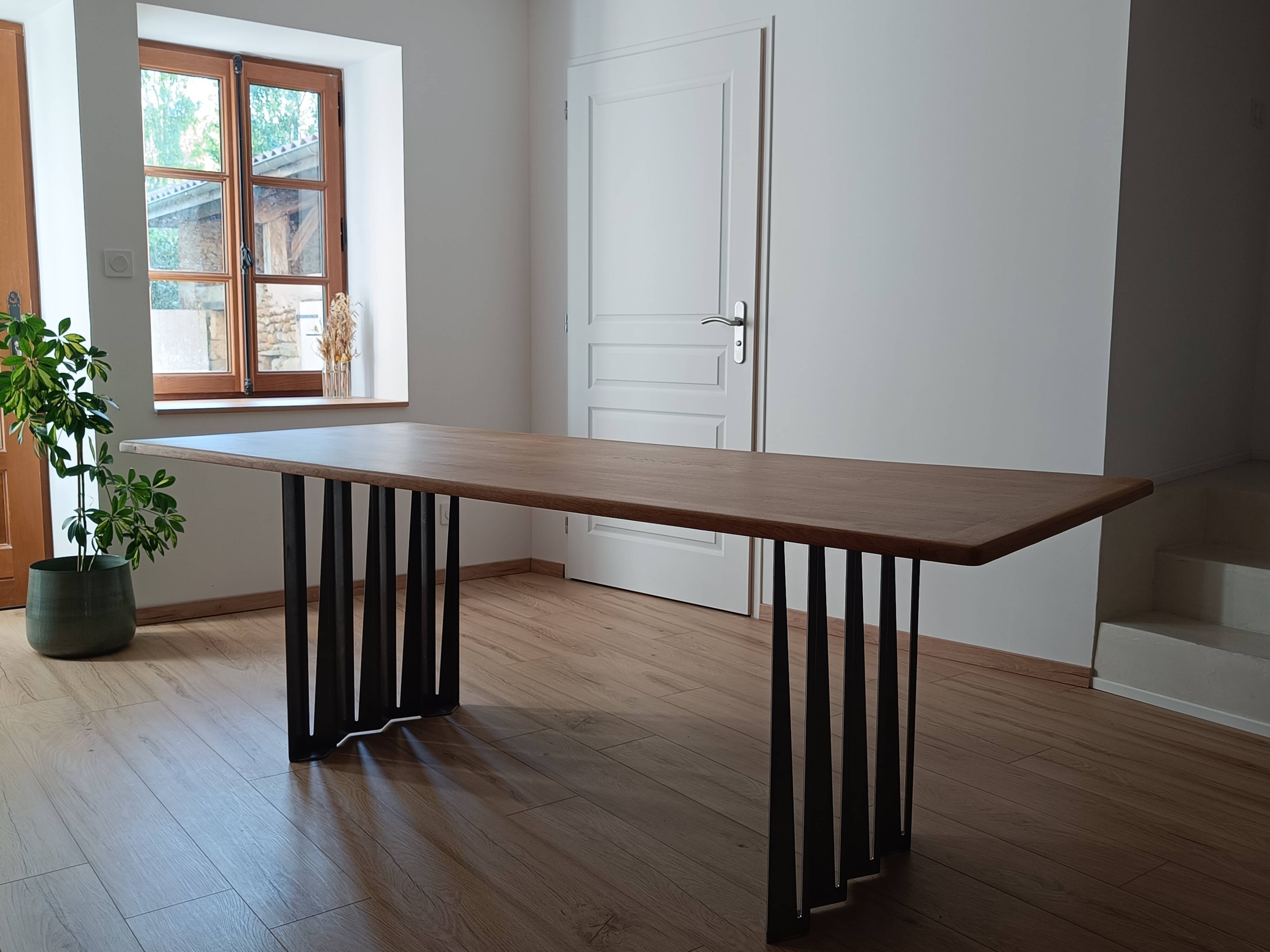 Oak and steel design table