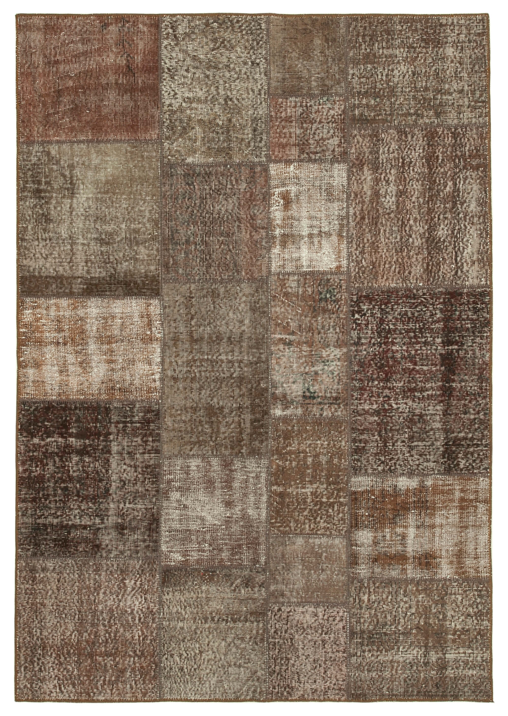 Hand-knotted turkish vintage 170 cm x 245 cm brown patchwork carpet