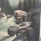 "The torrent in Savoie", mountain landscape, oil on canvas