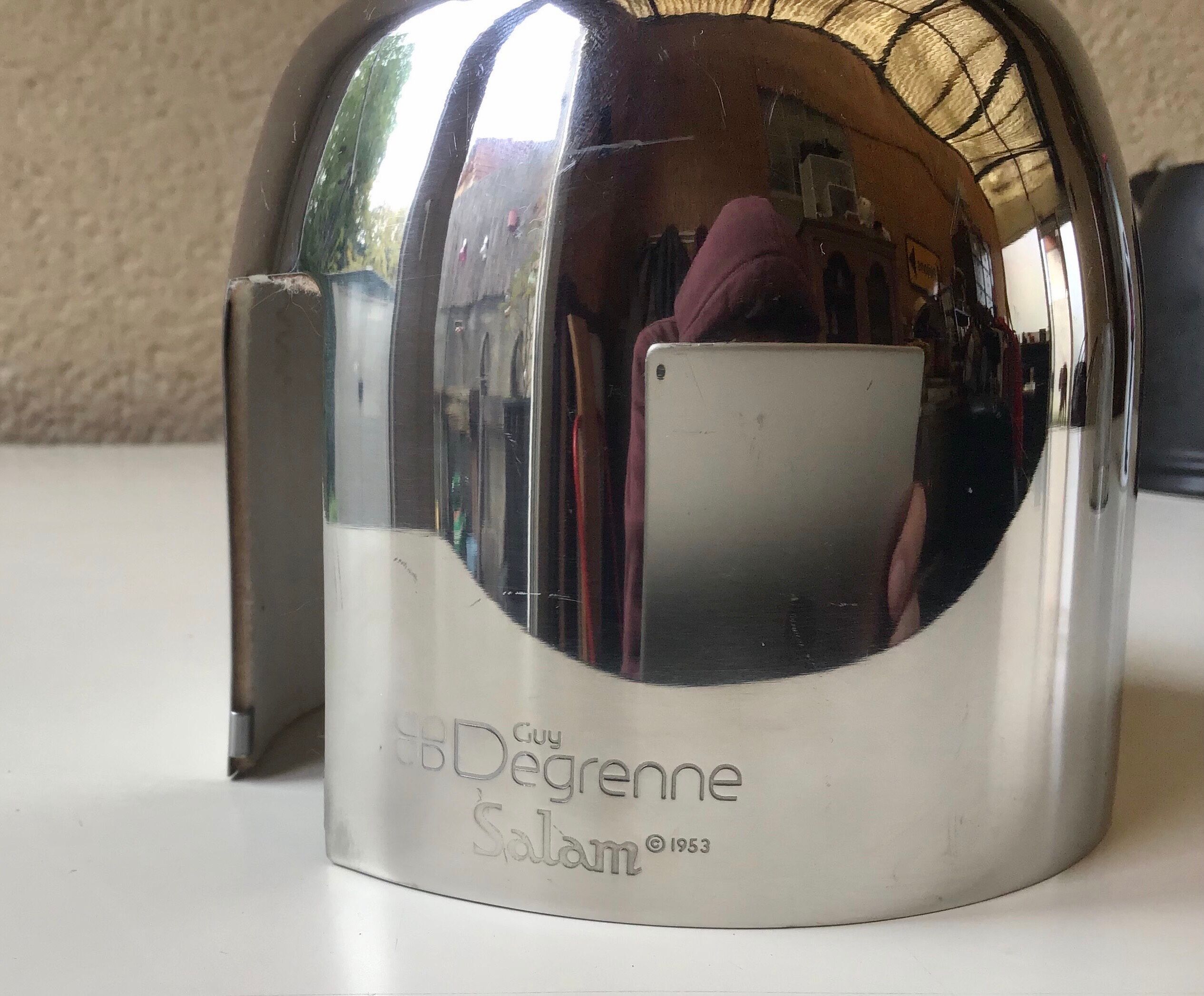 Guy Degrenne salam calorifuge teapot 4 ceramic cups - vintage chrome 70