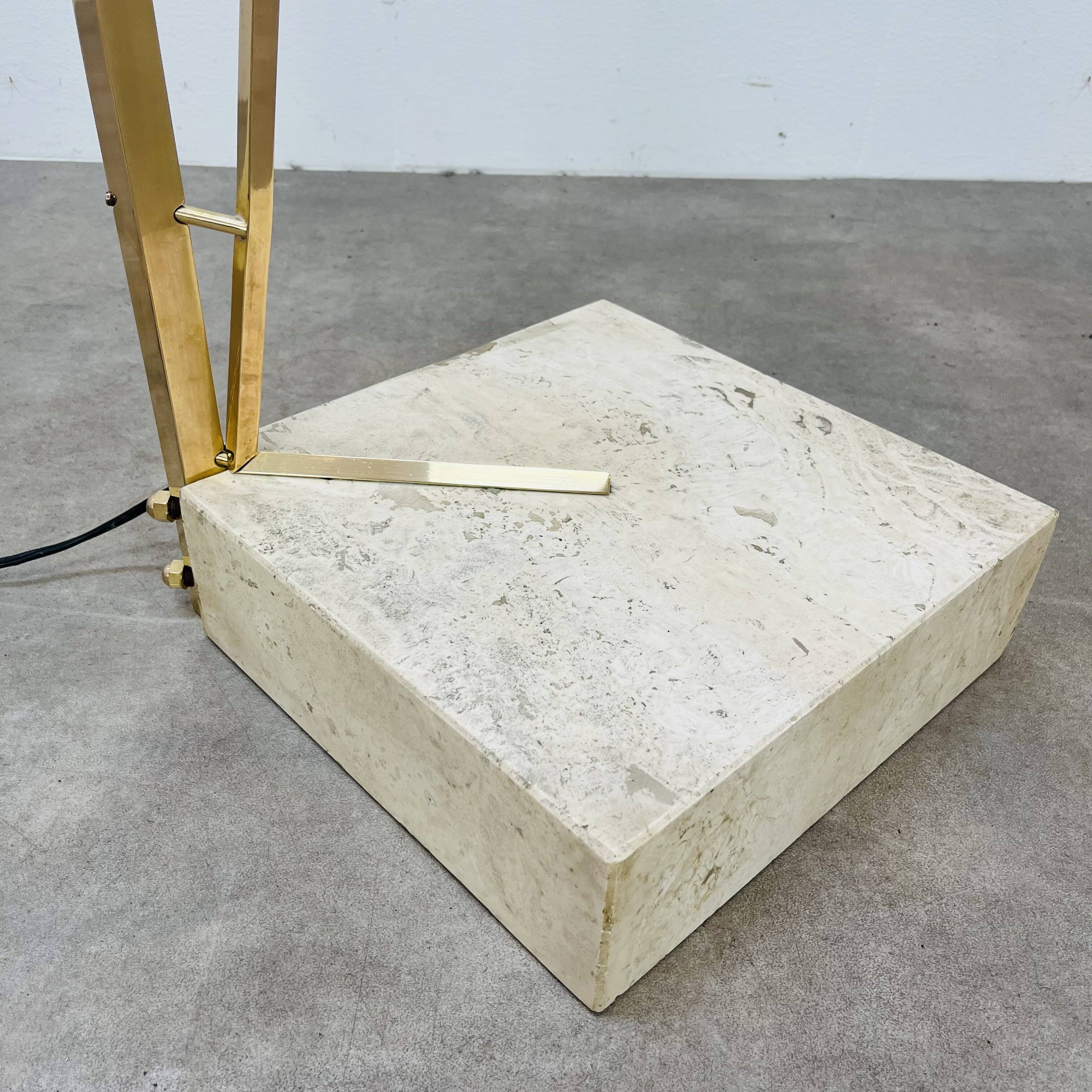 70s design floor lamp, brass and travertine, Hollywood Regency