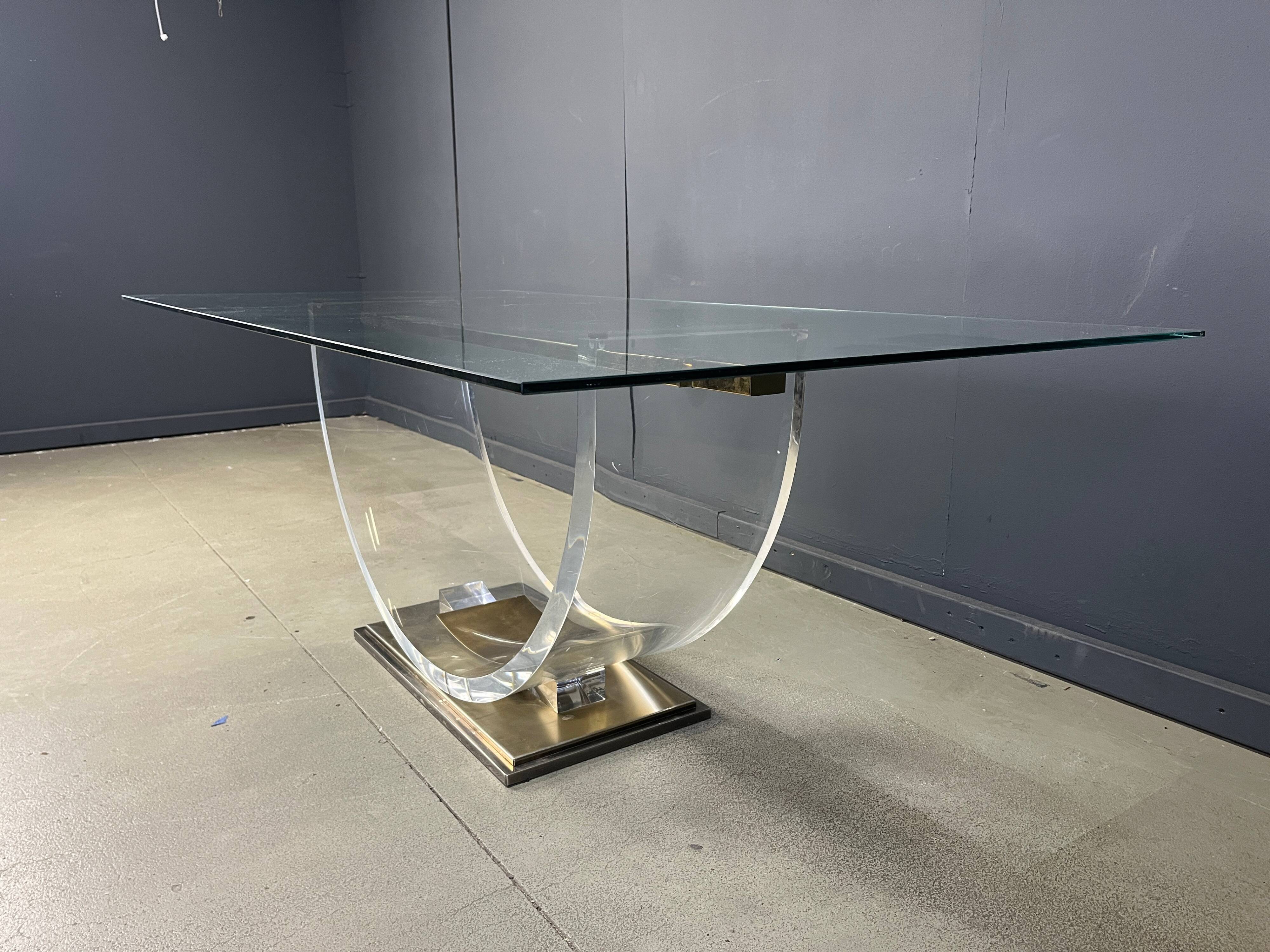 Vintage lucite and brass dining table, 1970s