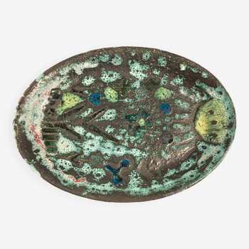 Plat en céramique poterie Cérène tons vert/bleu