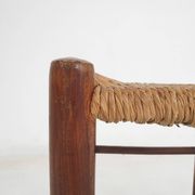 Mid-century wooden stool with rattan seating