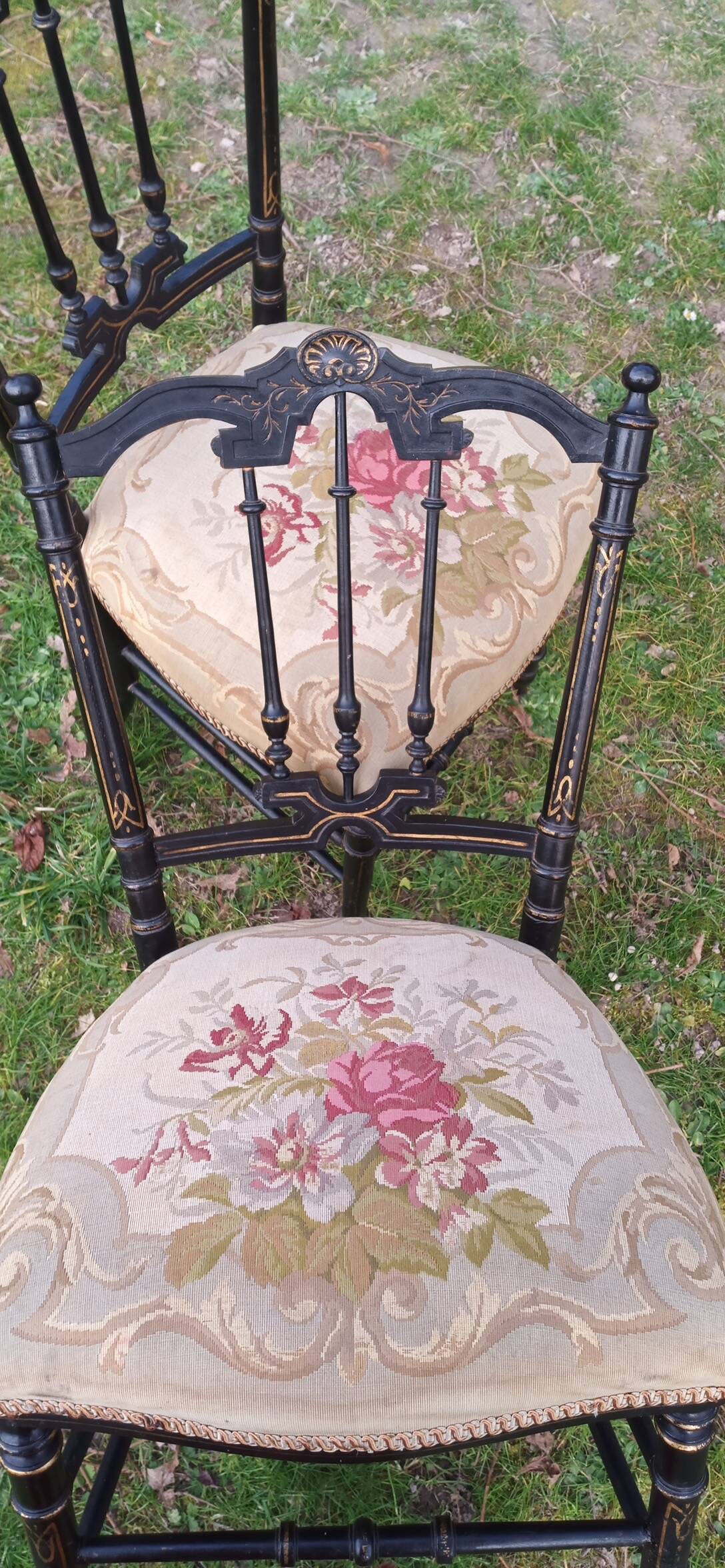Chaises Napoléon III noires et dorées