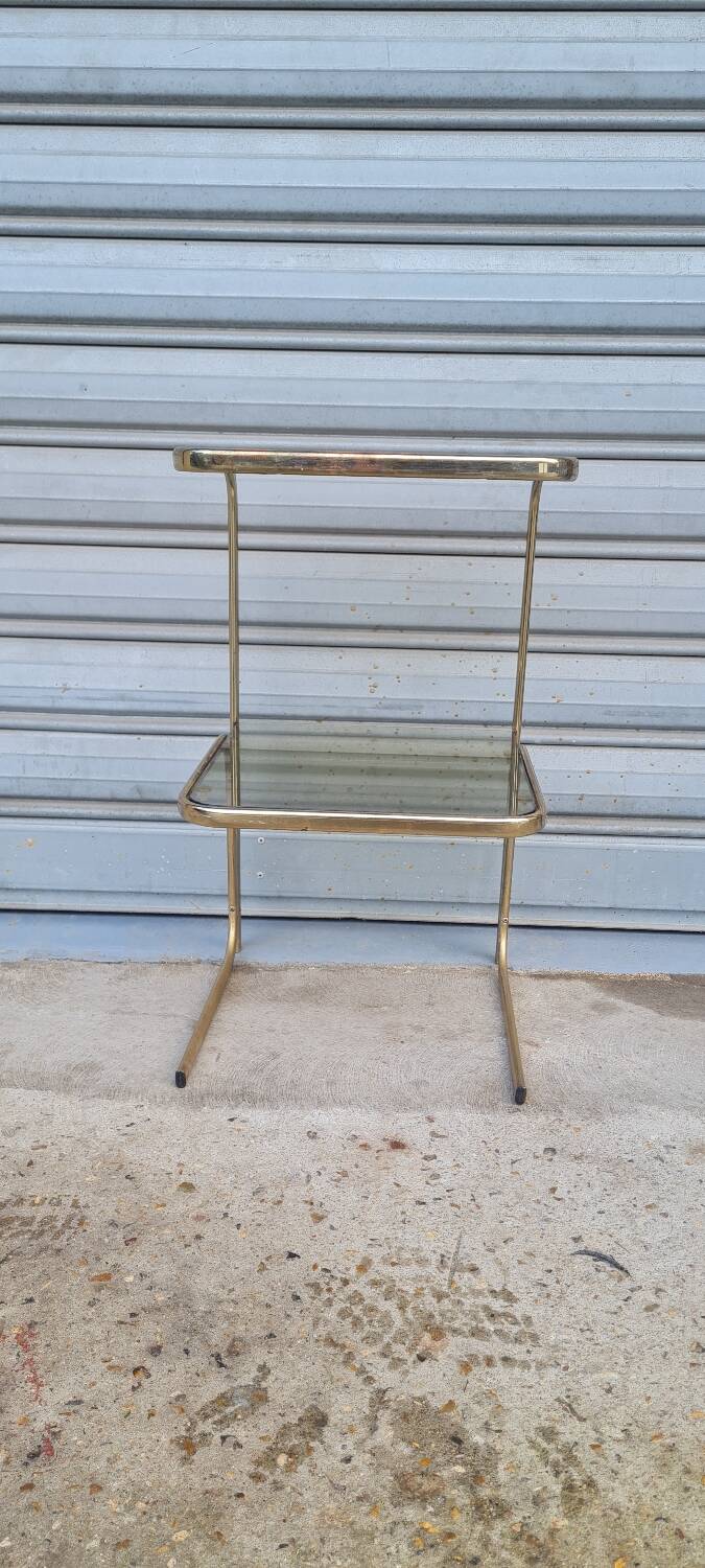 End table in gold metal and smoked glass