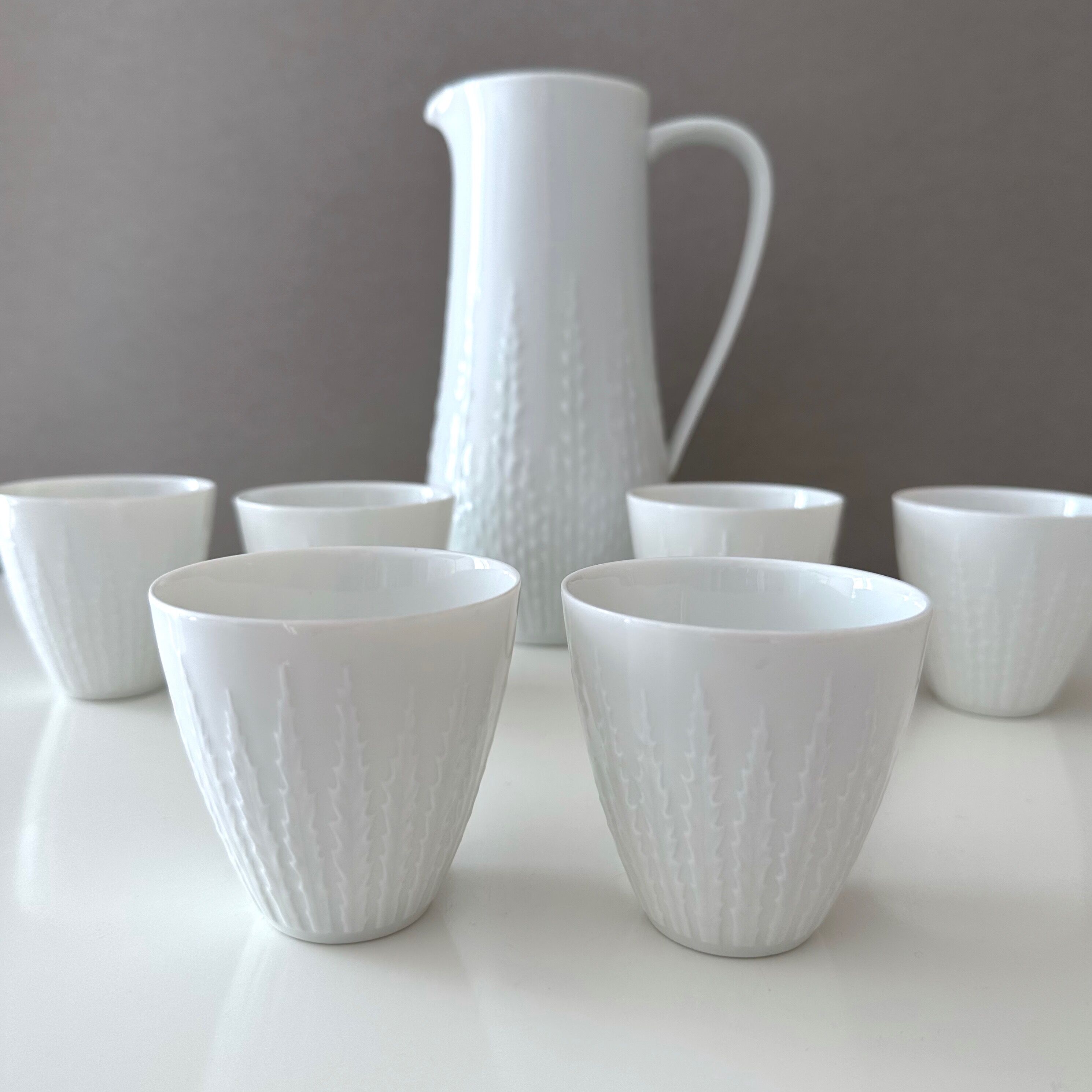 Hutschenreuther Carafe with tumblers, juice jug, white porcelain, Hutschenreuther Exzellenz