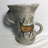 Vase ancien céramique émaillée grise 2 anses vintage