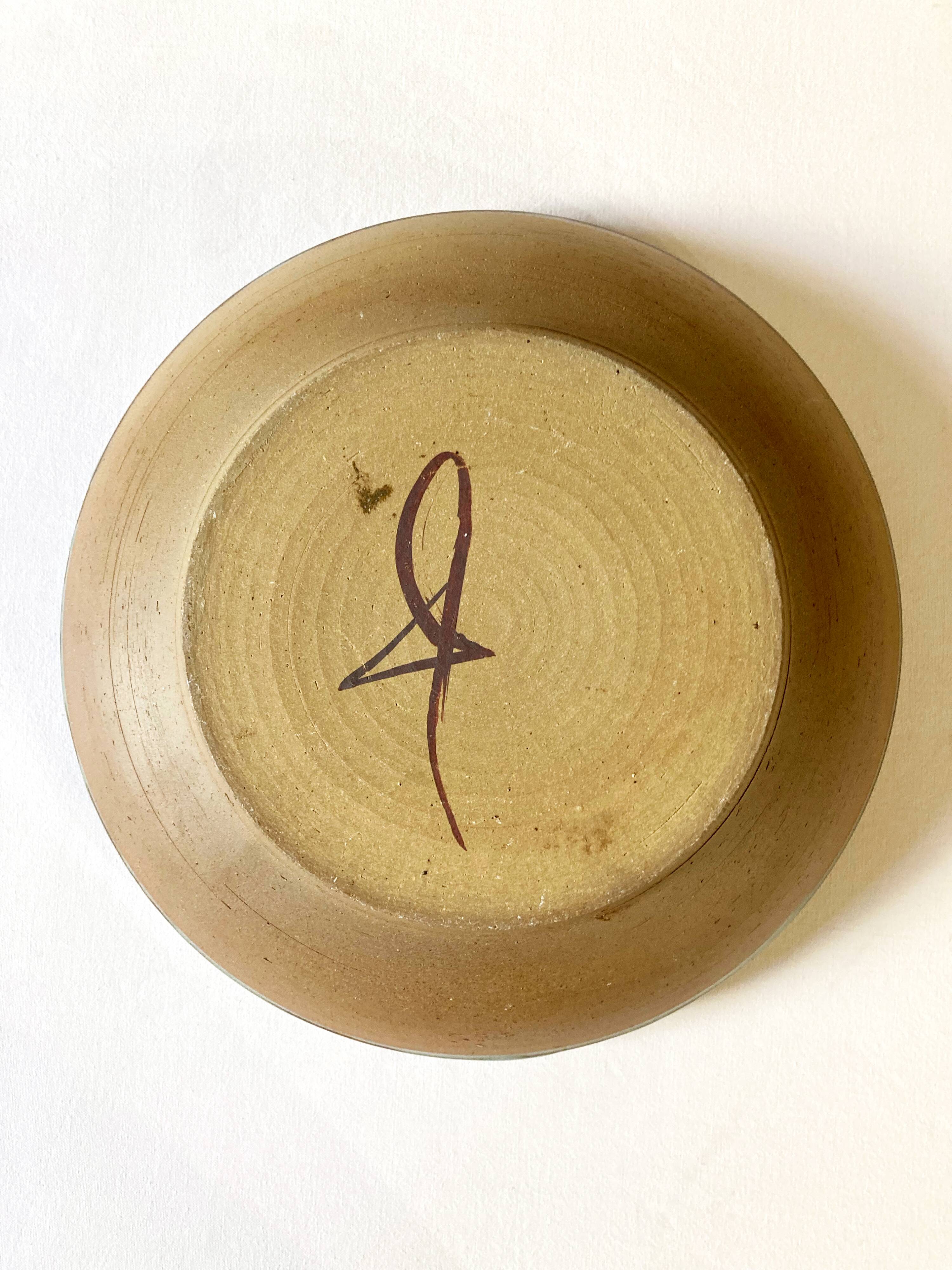 Enamelled stoneware dish / salad bowl signed