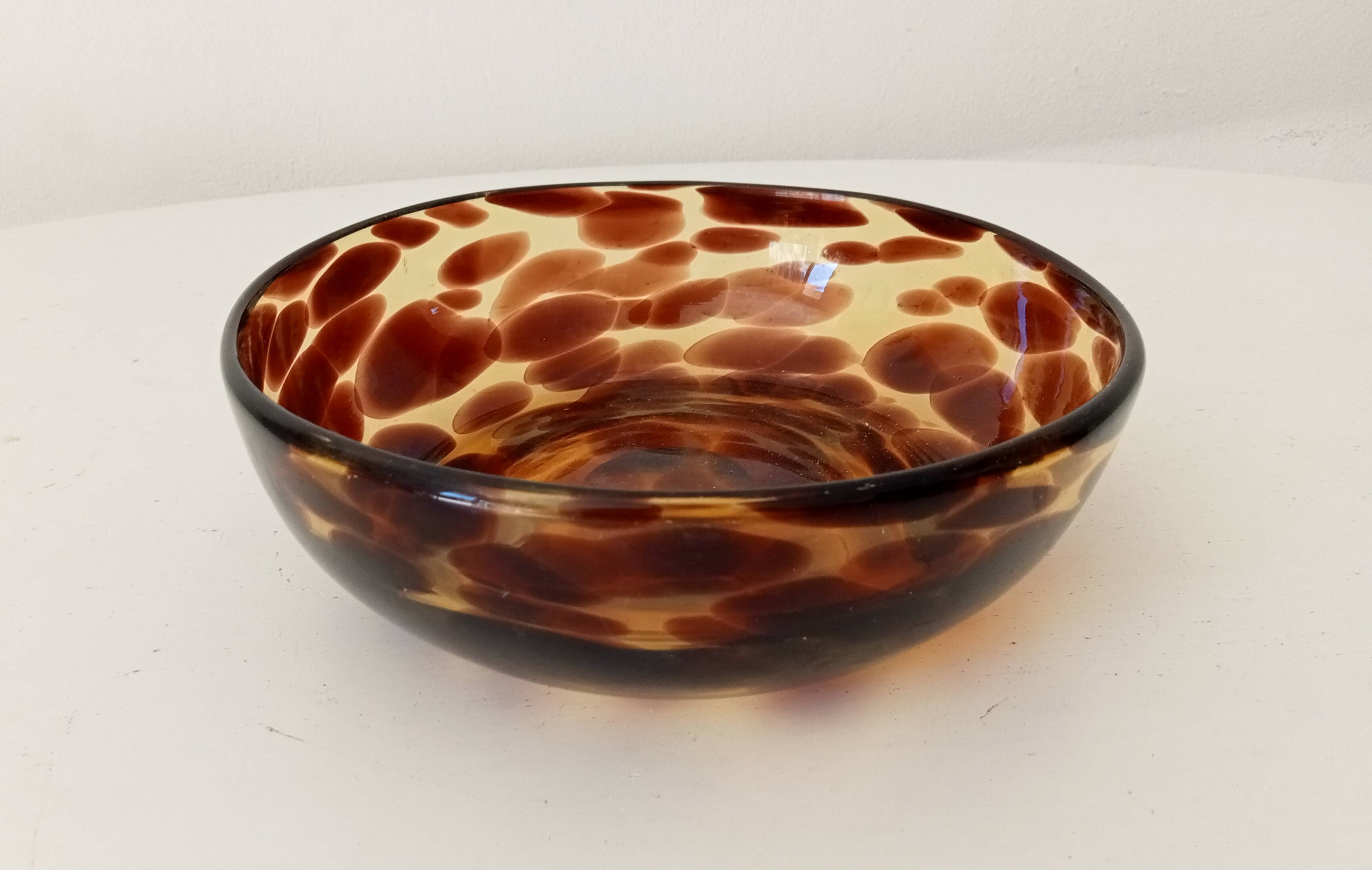 Vintage 70s bowl in speckled amber glass Murano glass