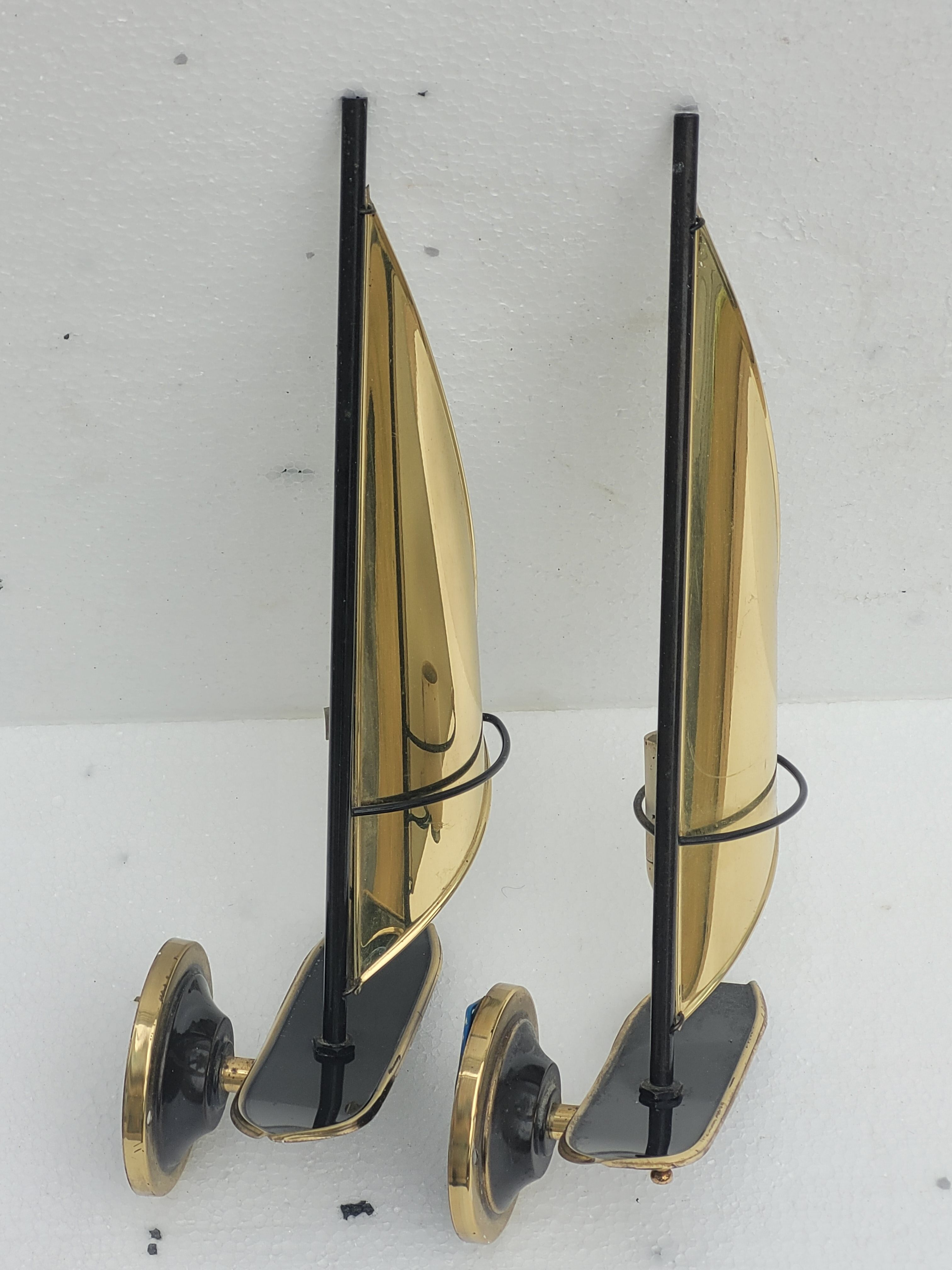 Pair of vintage sconces Sailboats in brass marine décor