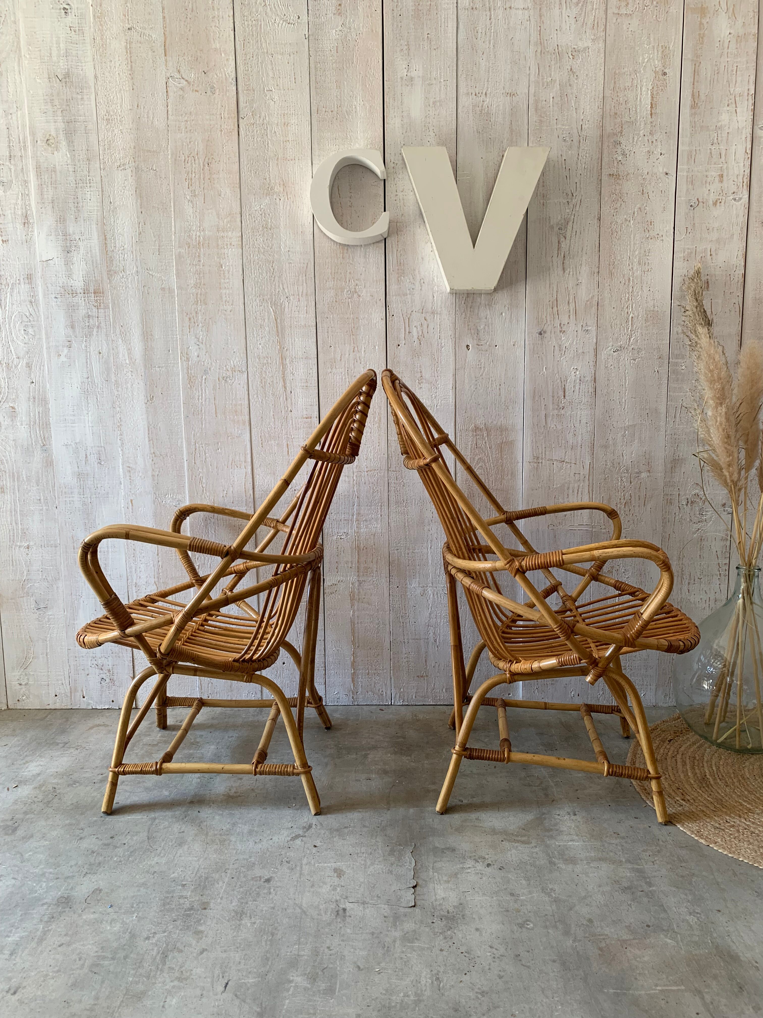 Pair of rattan armchairs