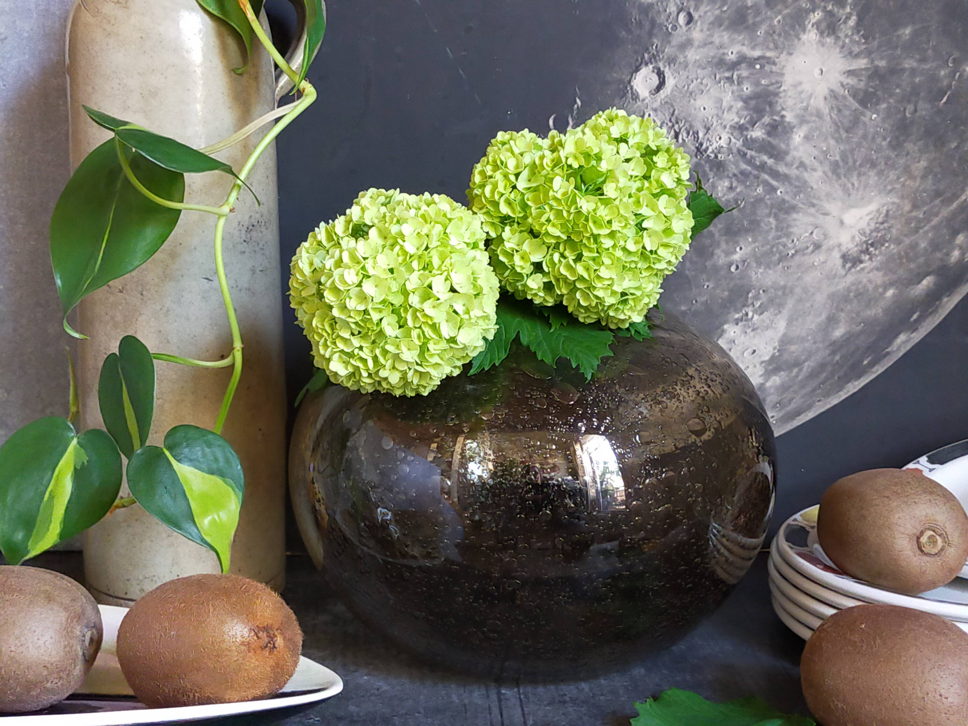 Vintage bubble-blown glass ball vase from riom france