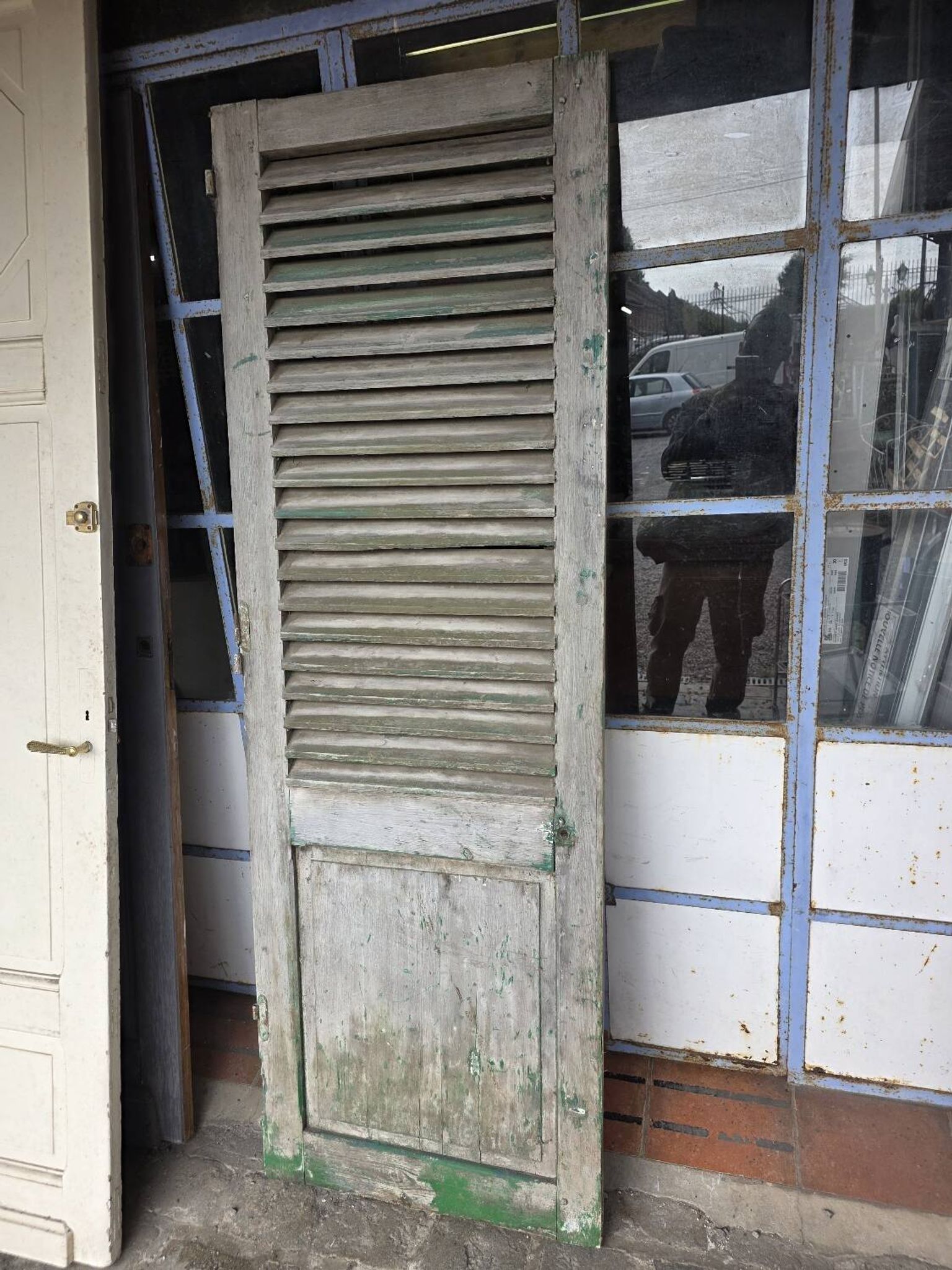 Old fir shuttered door