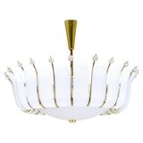 Grand chandelier Rupert Nikoll 27" mid-century brass with leaves, Austria, 1950.