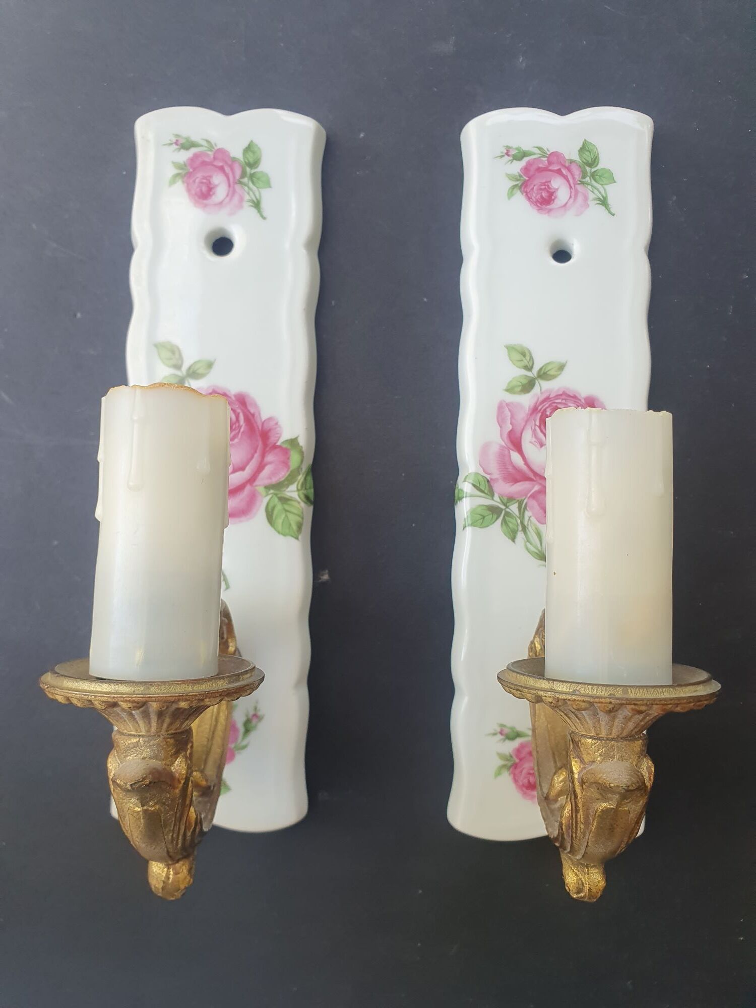Pair of vintage Limoges ceramic wall sconces