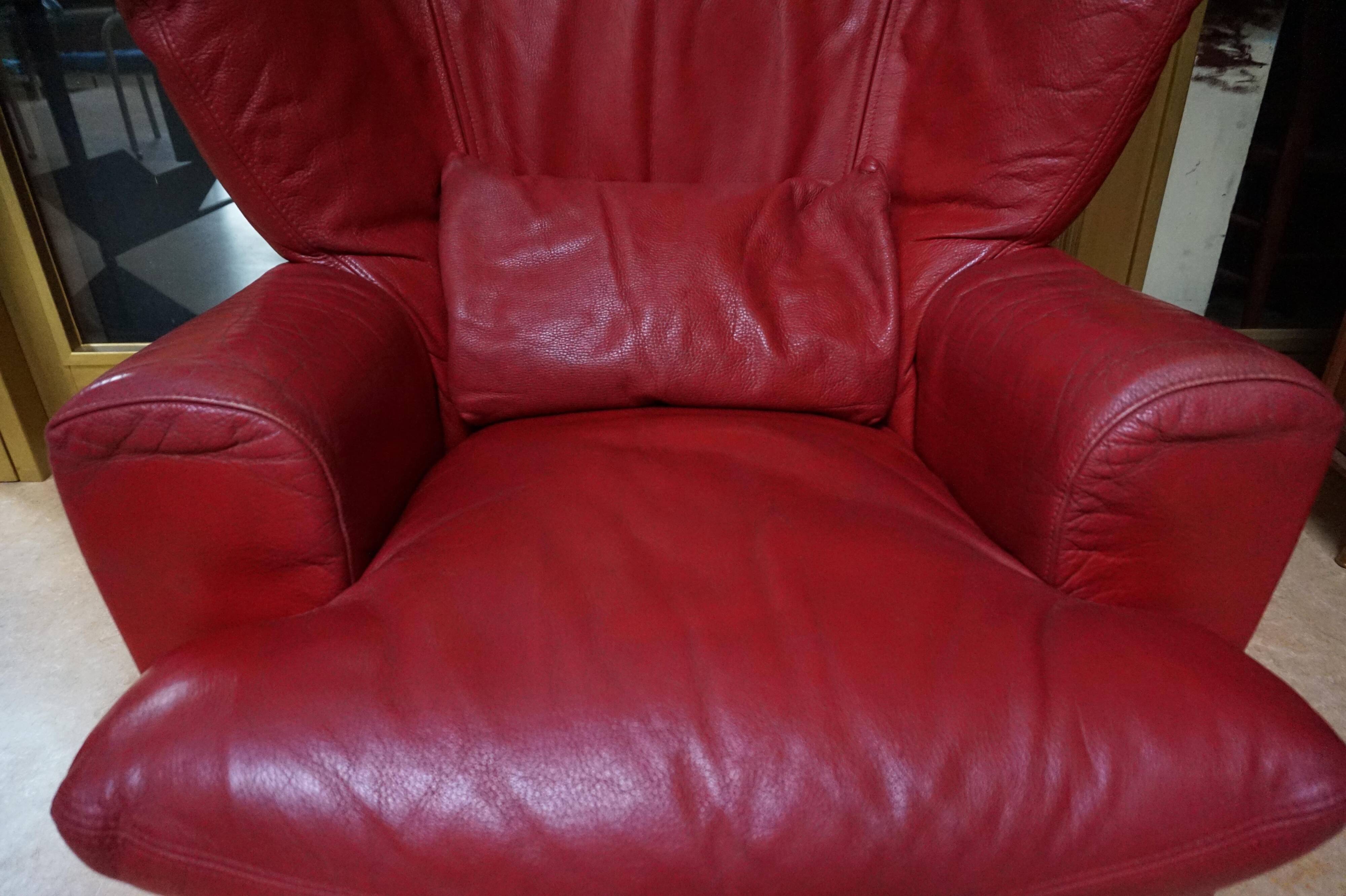 Vintage red leather Lounge Chair by Calia Italia, 1990s