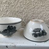 5 cups and 5 saucers La Louvière boch Belgium peasant scene art deco