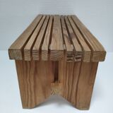 Vintage solid pine slatted low stool