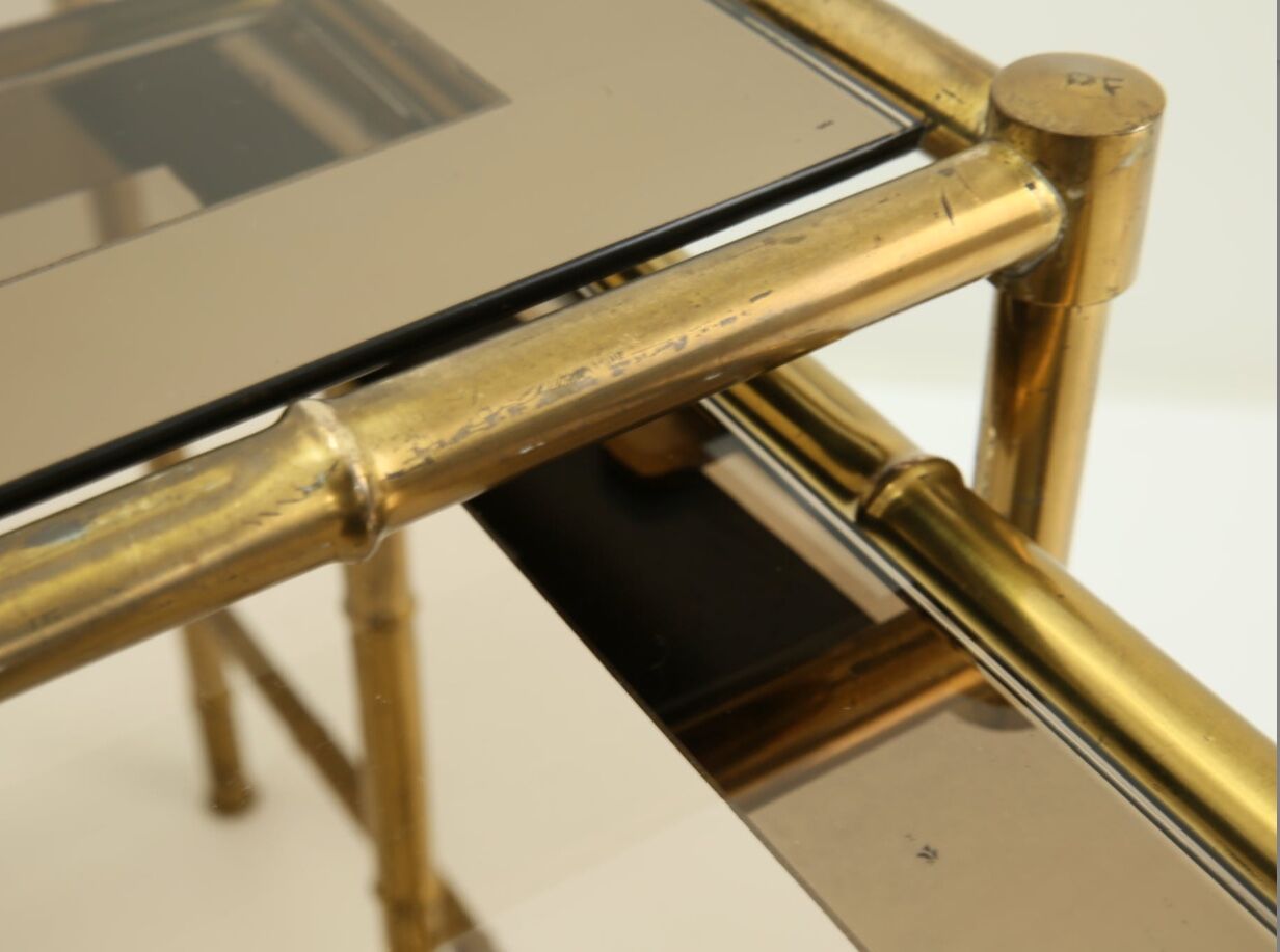 Brass and smoked glass tables