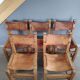 Lot of 5 Maison Regain chairs in solid elm natural leather 1960