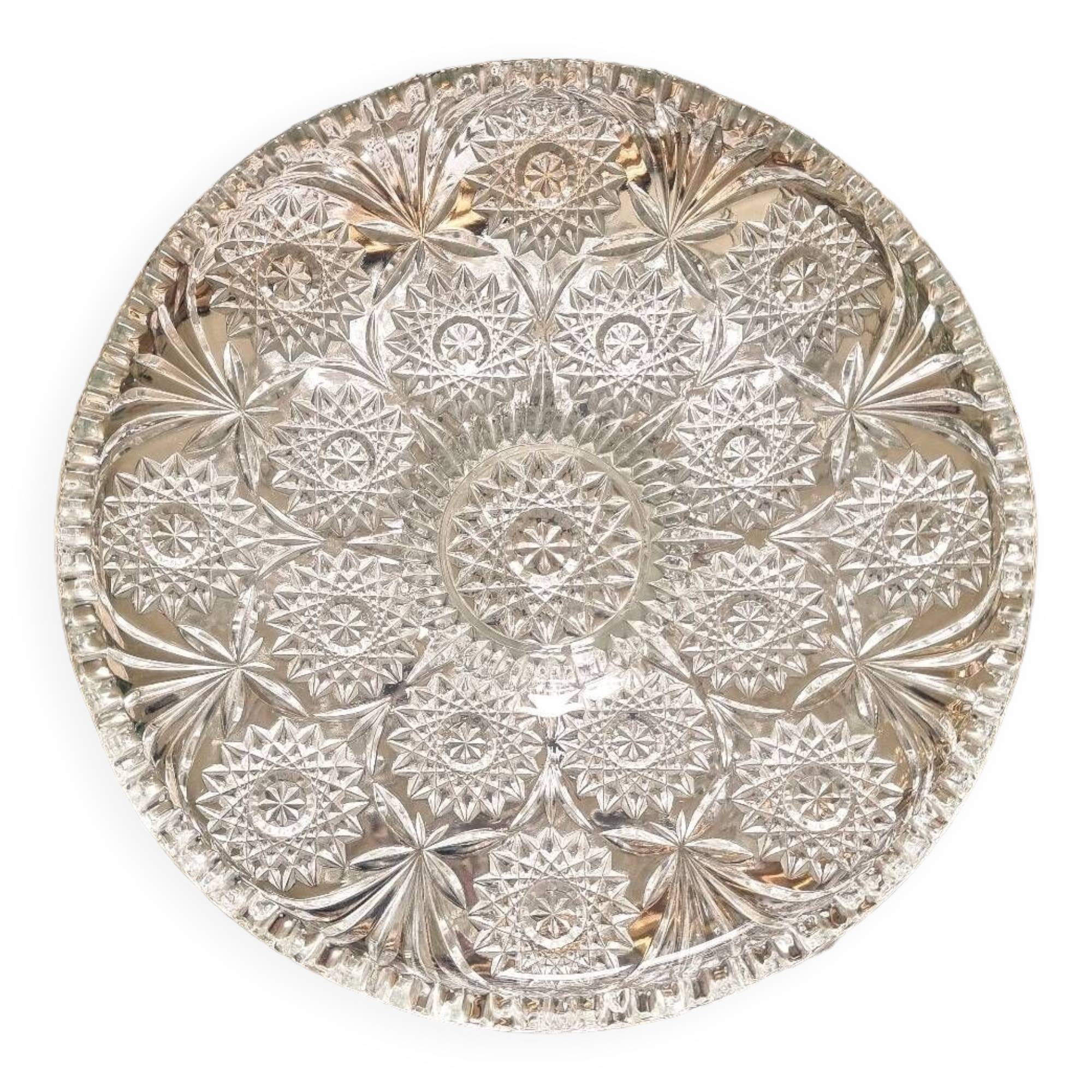 Large dish / fruit bowl in chiseled glass, 1960