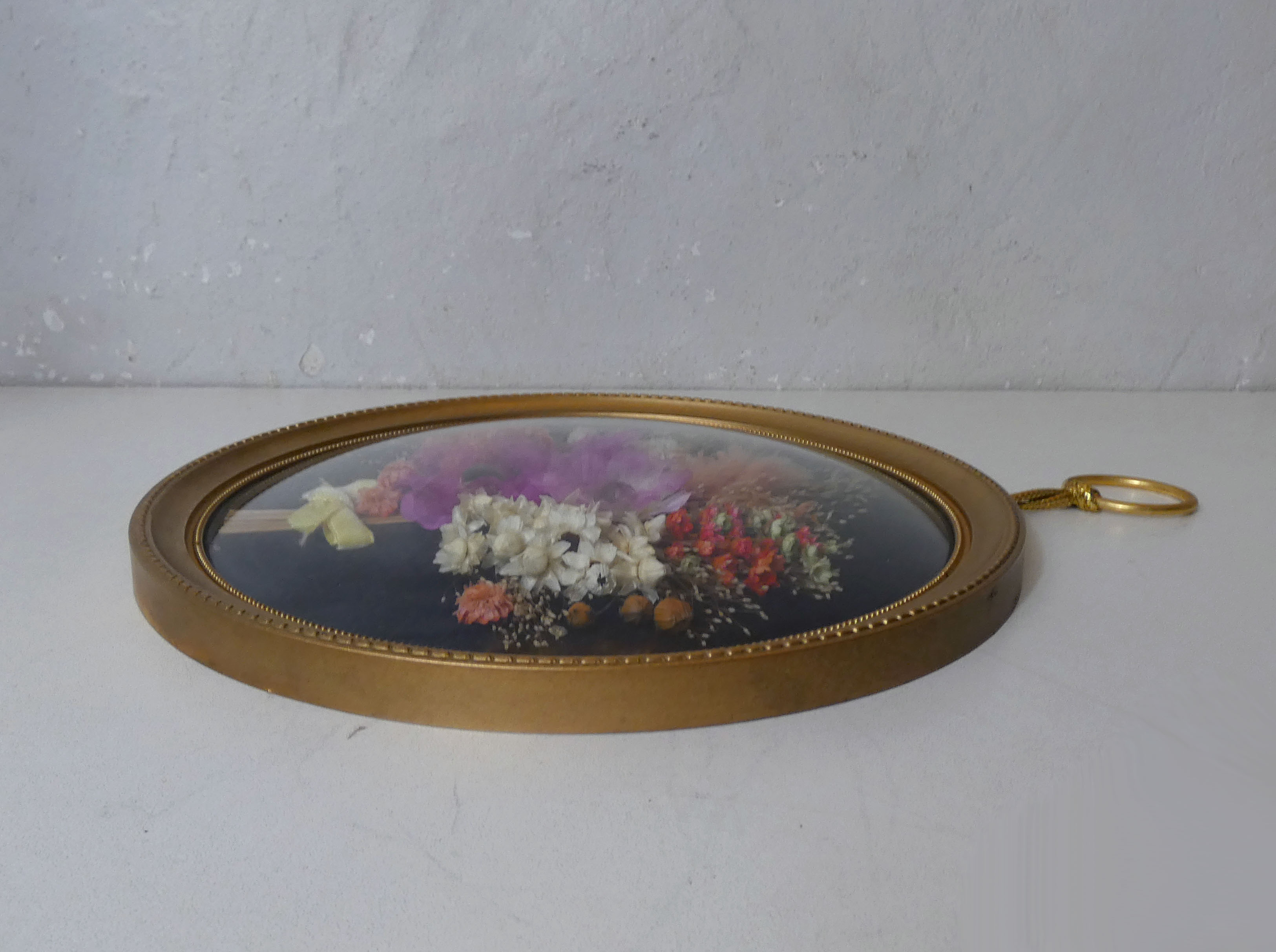 Curved glass frame vintage dried flowers