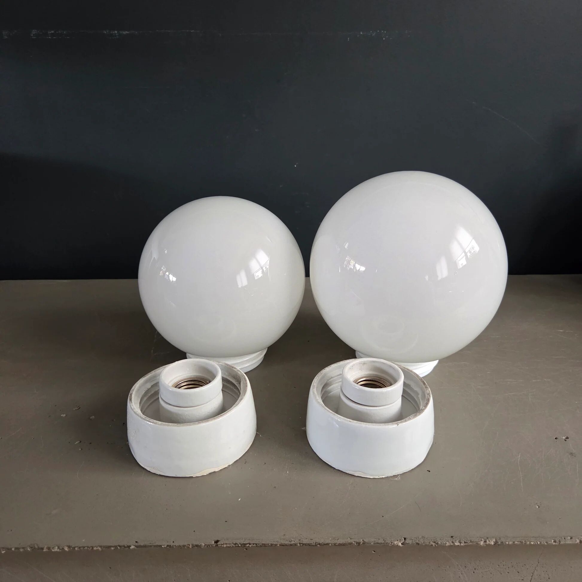 Pair of wall lights / ceiling lights with ceramic bases.