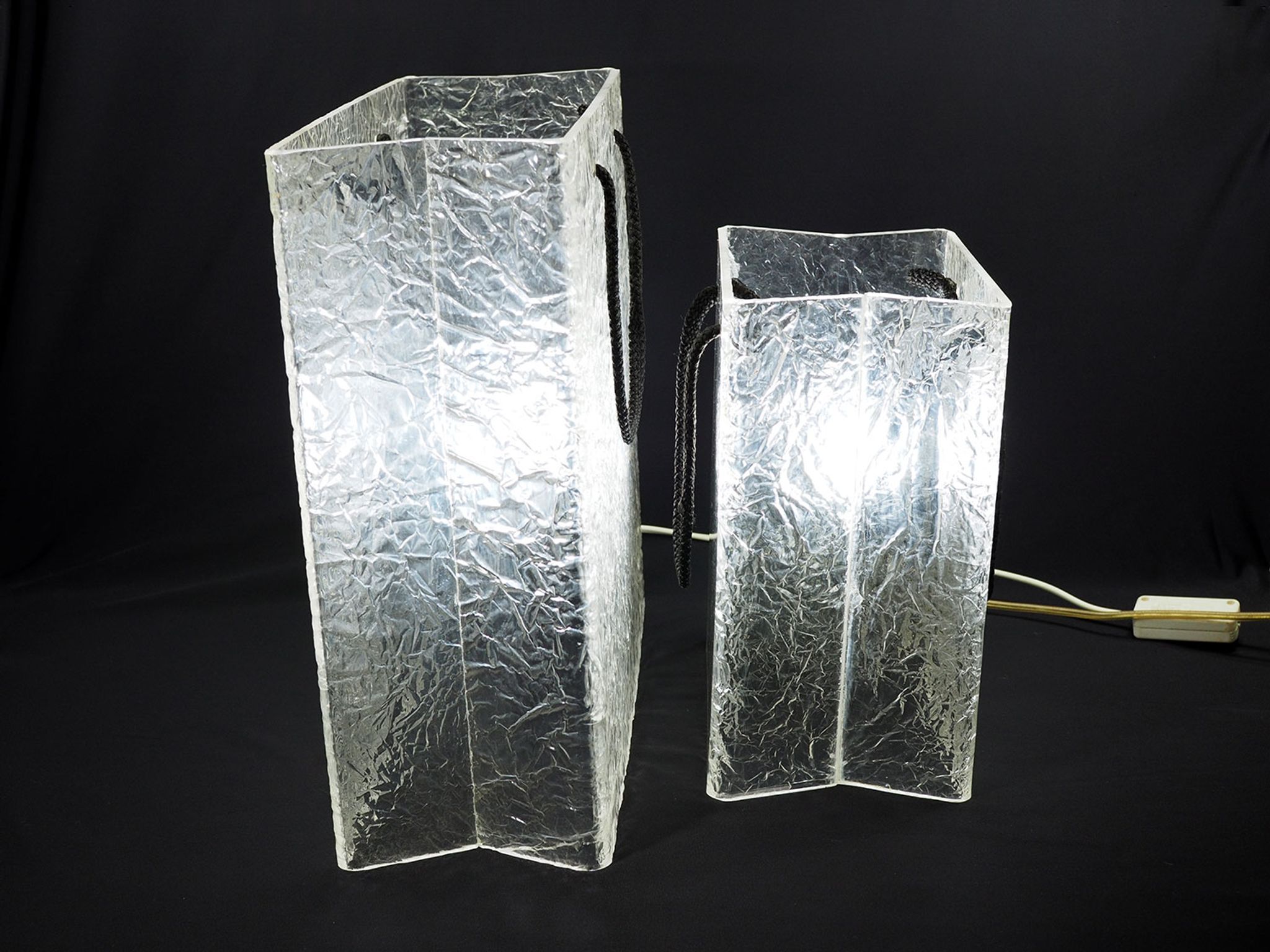 Lucite shopping bag lamps mid-century, set of 2