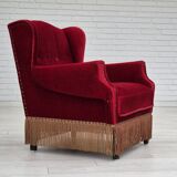 Fauteuil danois, originale, meuble en velours, pieds en bois de chêne