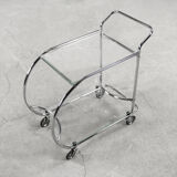 Vintage art dèco tubular steel chrome plated and glass bar cart, 1950s