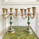 Pair of candlesticks brass and mother-of-pearl candlesticks